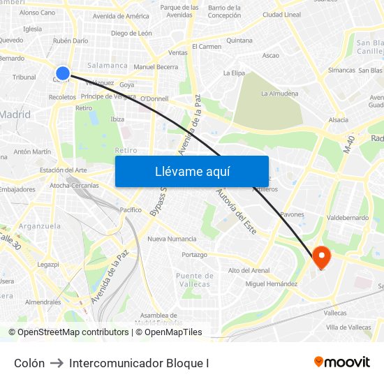 Colón to Intercomunicador Bloque I map