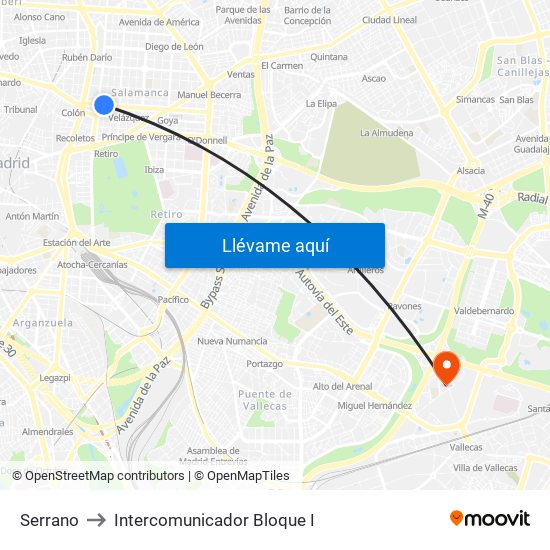 Serrano to Intercomunicador Bloque I map