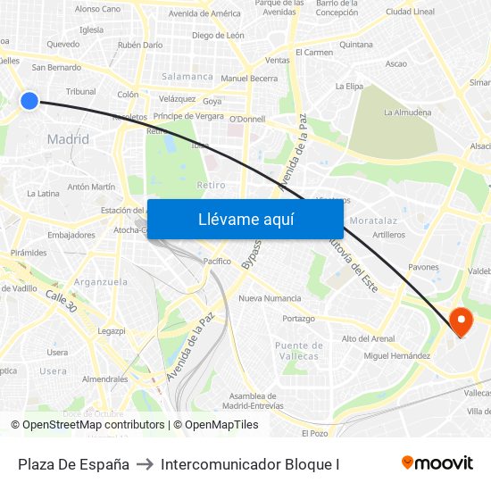 Plaza De España to Intercomunicador Bloque I map