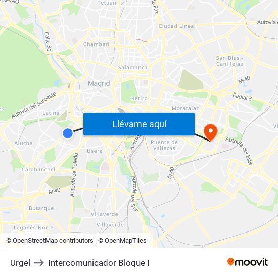 Urgel to Intercomunicador Bloque I map