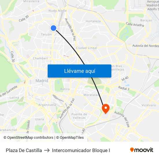 Plaza De Castilla to Intercomunicador Bloque I map