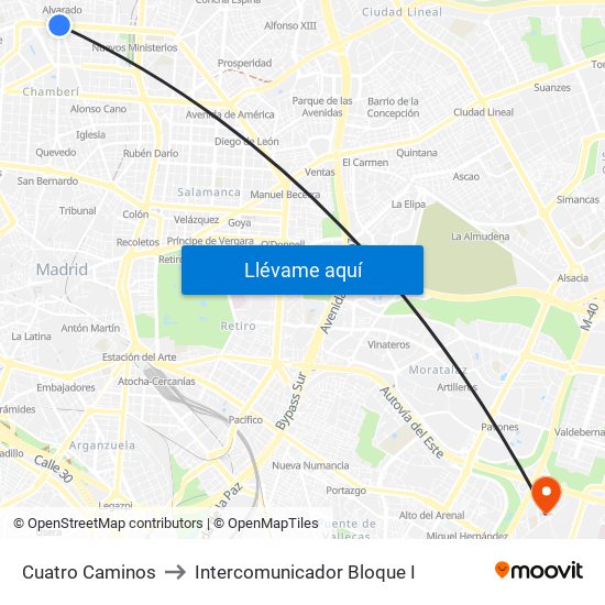 Cuatro Caminos to Intercomunicador Bloque I map