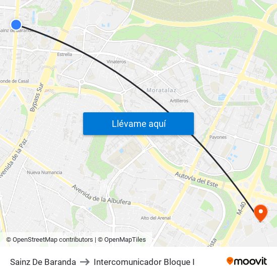 Sainz De Baranda to Intercomunicador Bloque I map