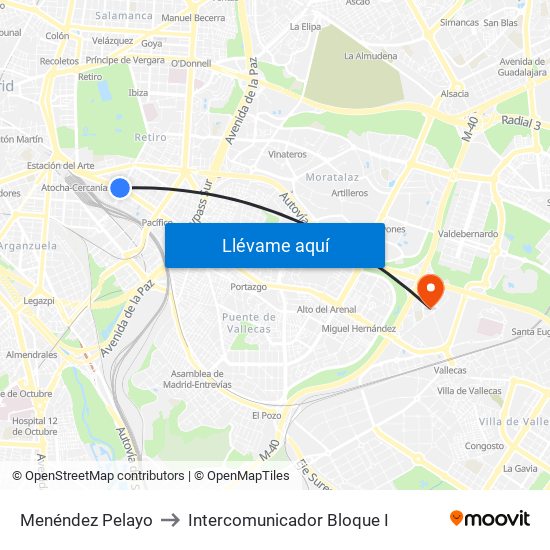 Menéndez Pelayo to Intercomunicador Bloque I map