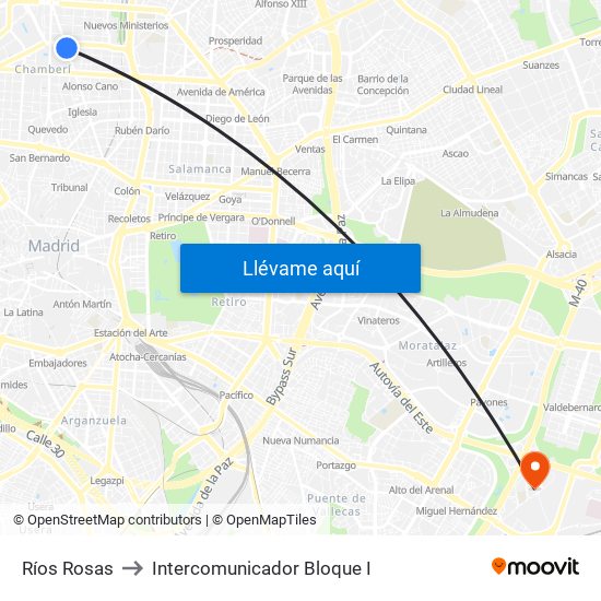 Ríos Rosas to Intercomunicador Bloque I map