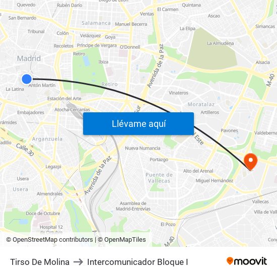 Tirso De Molina to Intercomunicador Bloque I map