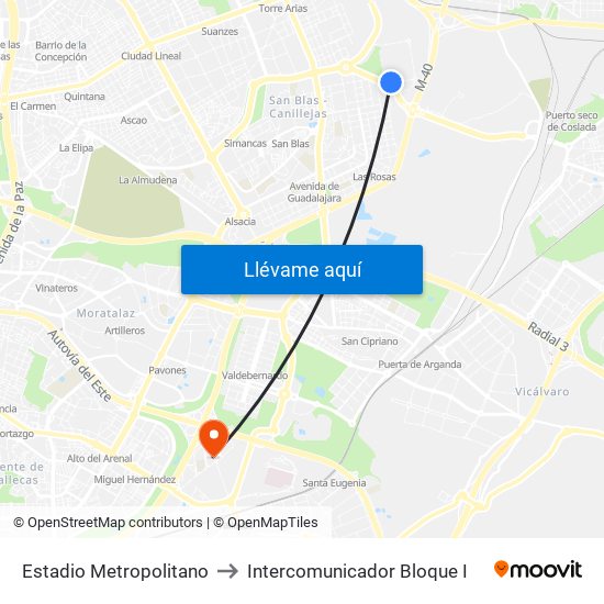 Estadio Metropolitano to Intercomunicador Bloque I map