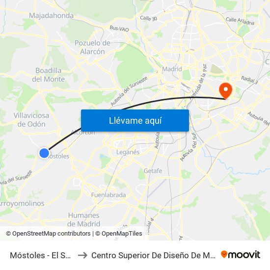 Móstoles - El Soto to Centro Superior De Diseño De Moda map