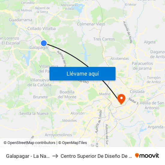Galapagar - La Navata to Centro Superior De Diseño De Moda map