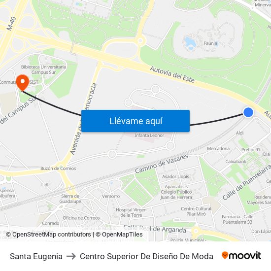 Santa Eugenia to Centro Superior De Diseño De Moda map
