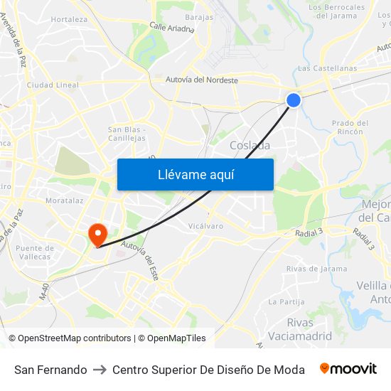 San Fernando to Centro Superior De Diseño De Moda map