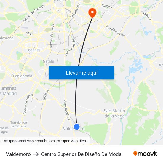 Valdemoro to Centro Superior De Diseño De Moda map
