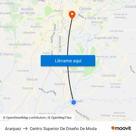 Aranjuez to Centro Superior De Diseño De Moda map
