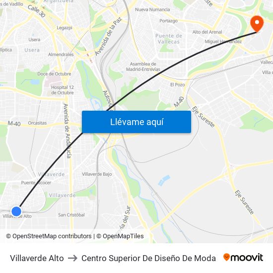 Villaverde Alto to Centro Superior De Diseño De Moda map