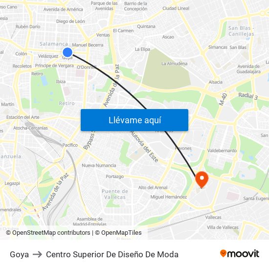 Goya to Centro Superior De Diseño De Moda map