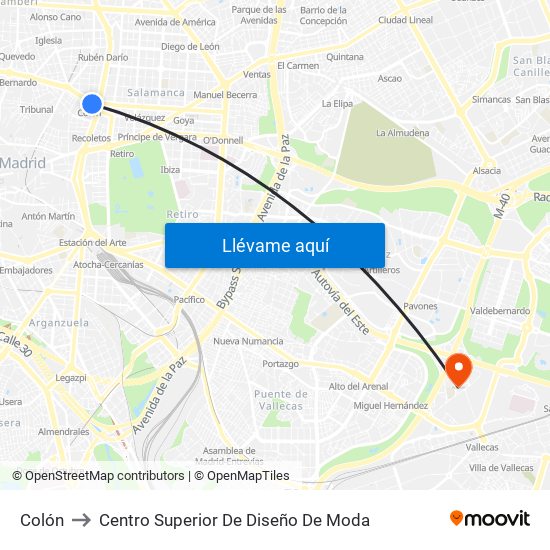 Colón to Centro Superior De Diseño De Moda map