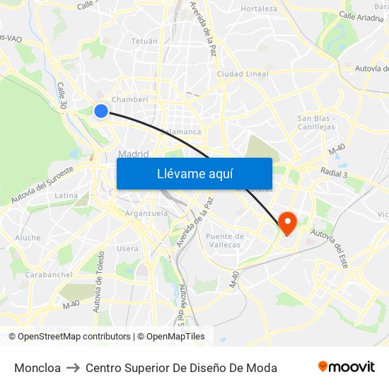 Moncloa to Centro Superior De Diseño De Moda map