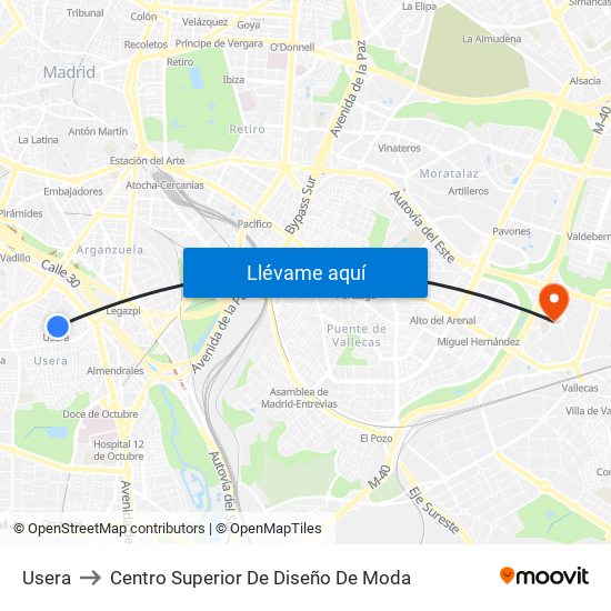 Usera to Centro Superior De Diseño De Moda map