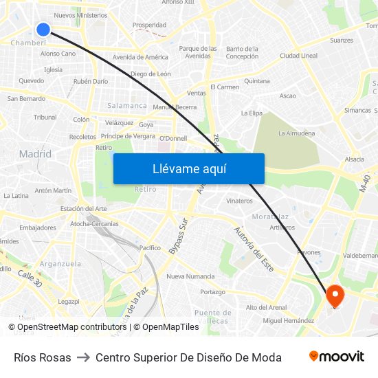 Ríos Rosas to Centro Superior De Diseño De Moda map