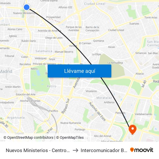 Nuevos Ministerios - Centro Comercial to Intercomunicador Bloque III map