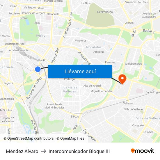 Méndez Álvaro to Intercomunicador Bloque III map