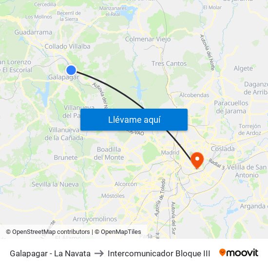 Galapagar - La Navata to Intercomunicador Bloque III map