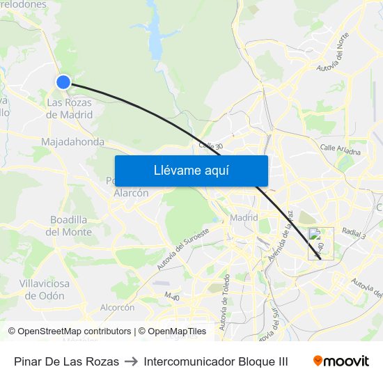 Pinar De Las Rozas to Intercomunicador Bloque III map