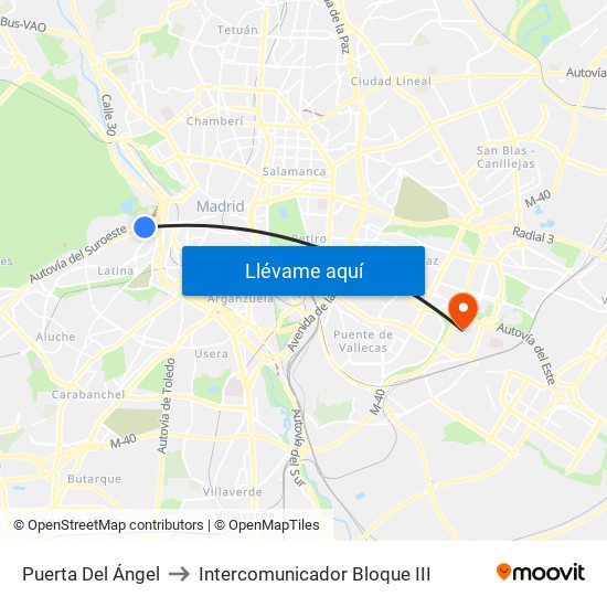 Puerta Del Ángel to Intercomunicador Bloque III map
