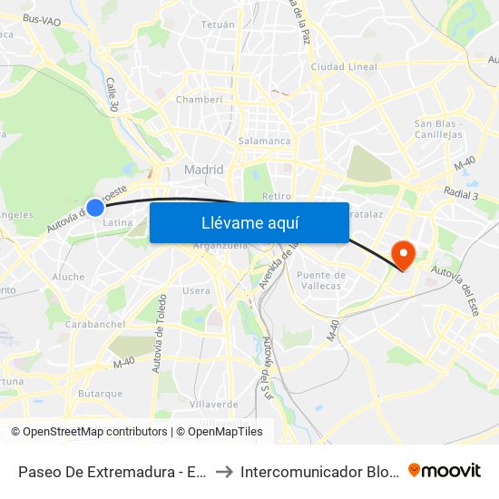 Paseo De Extremadura - El Greco to Intercomunicador Bloque III map