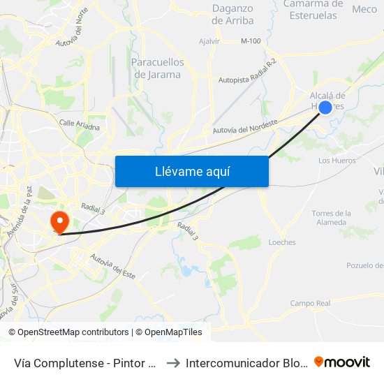 Vía Complutense - Pintor Picasso to Intercomunicador Bloque III map