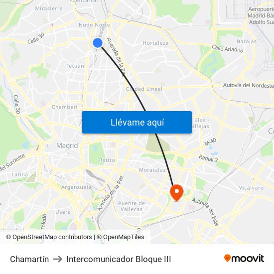 Chamartín to Intercomunicador Bloque III map