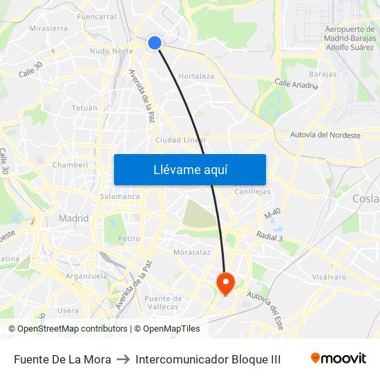 Fuente De La Mora to Intercomunicador Bloque III map