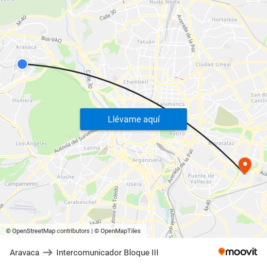 Aravaca to Intercomunicador Bloque III map