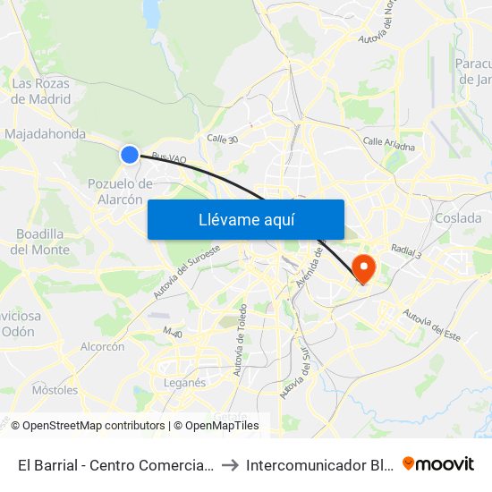 El Barrial - Centro Comercial Pozuelo to Intercomunicador Bloque III map