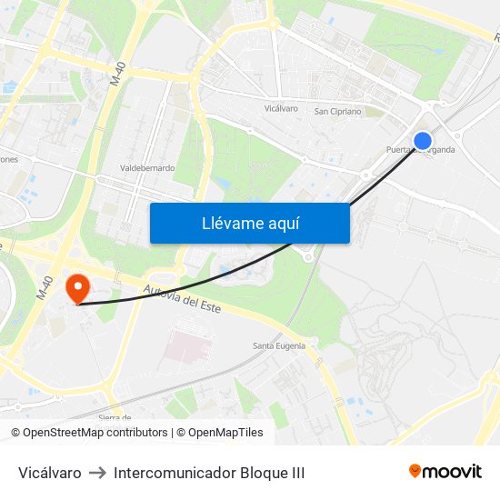 Vicálvaro to Intercomunicador Bloque III map