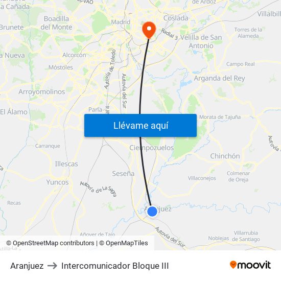 Aranjuez to Intercomunicador Bloque III map
