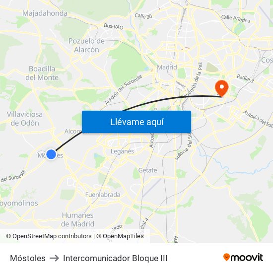 Móstoles to Intercomunicador Bloque III map