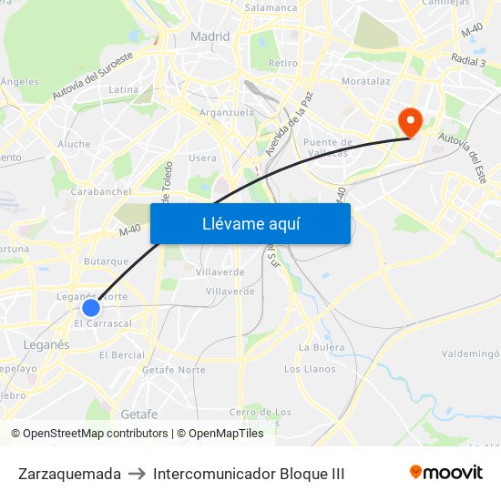 Zarzaquemada to Intercomunicador Bloque III map