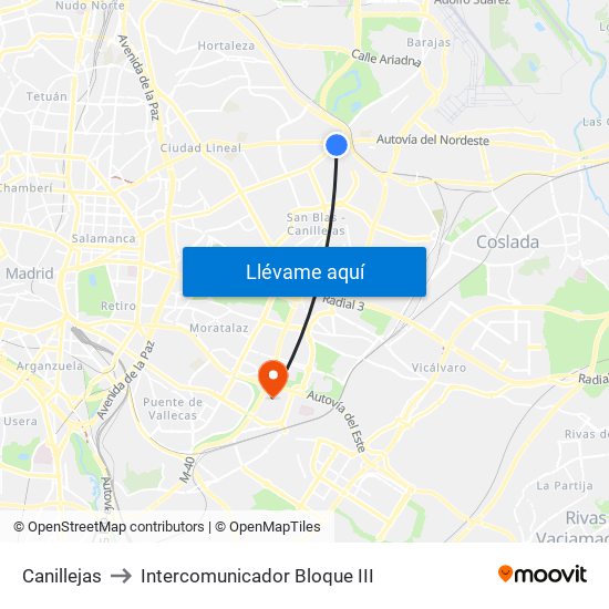 Canillejas to Intercomunicador Bloque III map