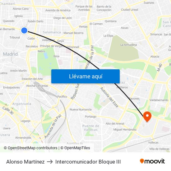 Alonso Martínez to Intercomunicador Bloque III map