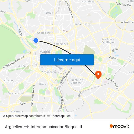 Argüelles to Intercomunicador Bloque III map