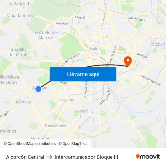 Alcorcón Central to Intercomunicador Bloque III map