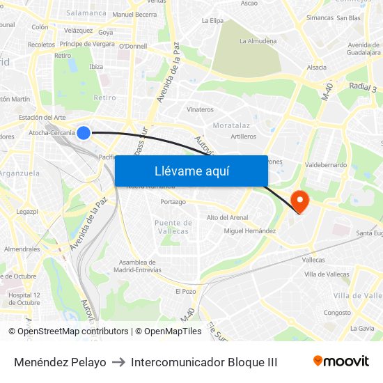 Menéndez Pelayo to Intercomunicador Bloque III map