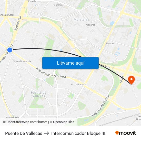 Puente De Vallecas to Intercomunicador Bloque III map