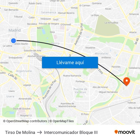 Tirso De Molina to Intercomunicador Bloque III map