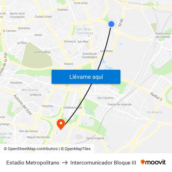 Estadio Metropolitano to Intercomunicador Bloque III map