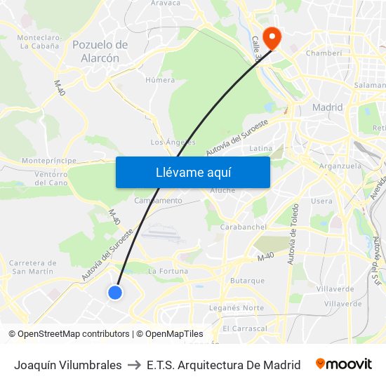Joaquín Vilumbrales to E.T.S. Arquitectura De Madrid map
