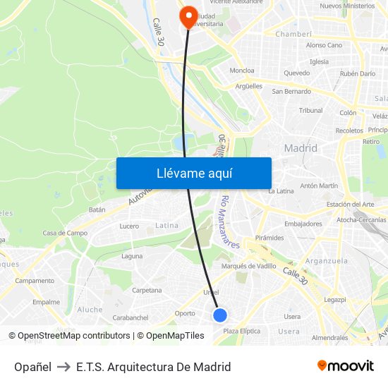 Opañel to E.T.S. Arquitectura De Madrid map