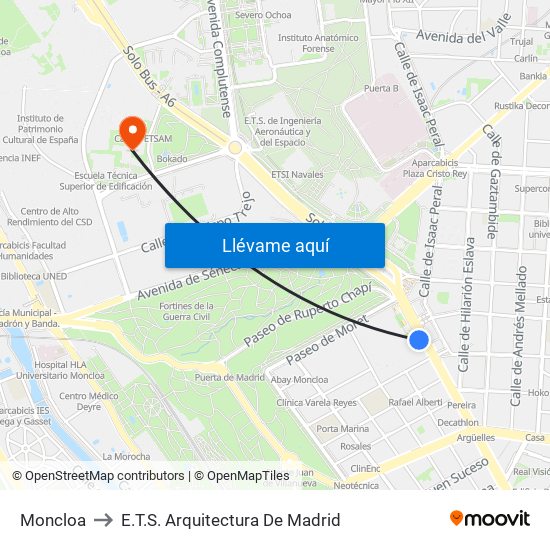 Moncloa to E.T.S. Arquitectura De Madrid map