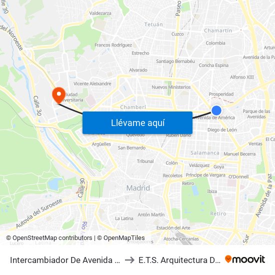 Intercambiador De Avenida De América to E.T.S. Arquitectura De Madrid map
